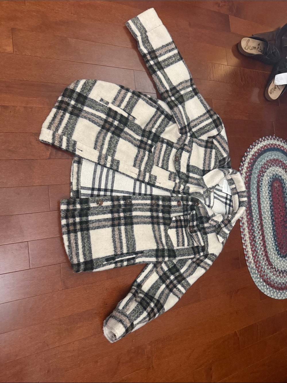 Avec Les Filles Cream & Black Plaid Button-Front Hooded Cardigan
